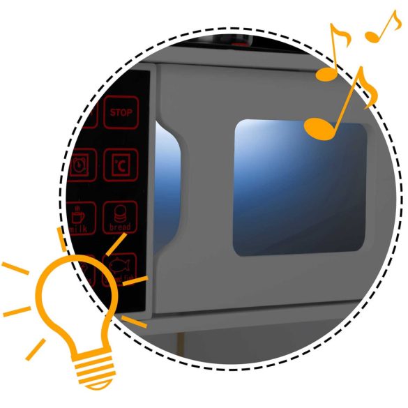 Játékkonyha, Ricokids RC-846, 95 x 70 x 29,5 cm, fa és MDF, interaktív elemekkel, LED világítással és főzési hangokkal