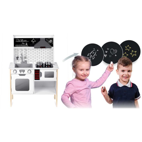 Játékkonyha, Ricokids RC-846, 95 x 70 x 29,5 cm, fa és MDF, interaktív elemekkel, LED világítással és főzési hangokkal