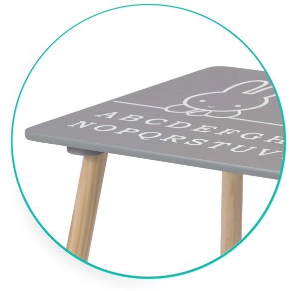 Fa játékasztal, Ricokids RC-847, asztal + 2 szék, fa és MDF, nyuszi motívum, ábécés asztallap, UV-álló, nem mérgező festék, 80 kg teherbírás