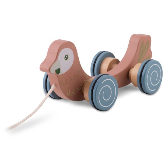 Húzható fajáték, Nukido NK-854, papagáj, levehető formabedobóval, Montessori ihletésű, fejlesztő, természetes fa, zsinórral húzható