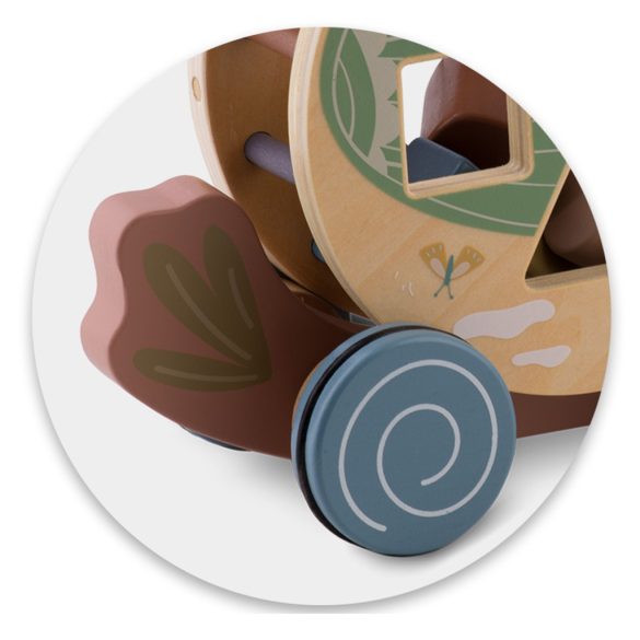 Húzható fajáték, Nukido NK-854, papagáj, levehető formabedobóval, Montessori ihletésű, fejlesztő, természetes fa, zsinórral húzható