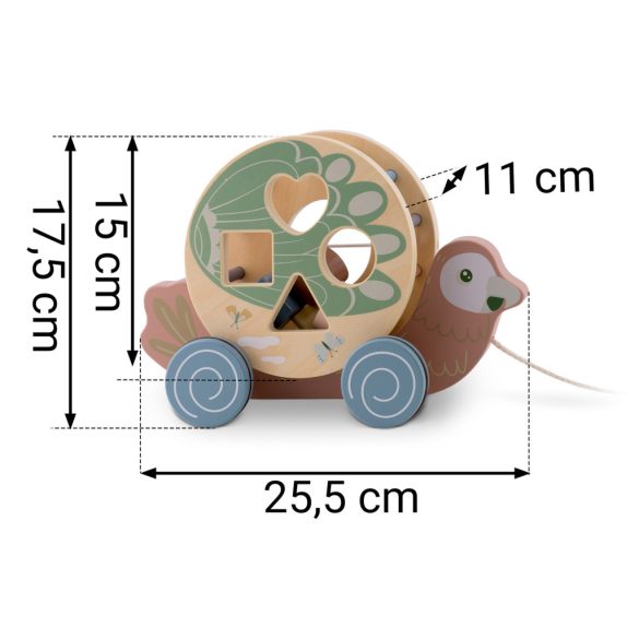 Húzható fajáték, Nukido NK-854, papagáj, levehető formabedobóval, Montessori ihletésű, fejlesztő, természetes fa, zsinórral húzható