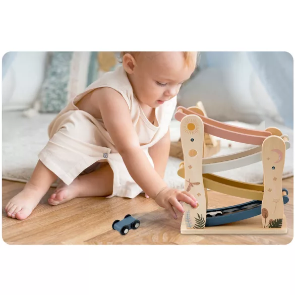 Fa autócsúszda, Nukido NK-855, Montessori ihletésű, készségfejlesztő, autókkal, EN tanúsított