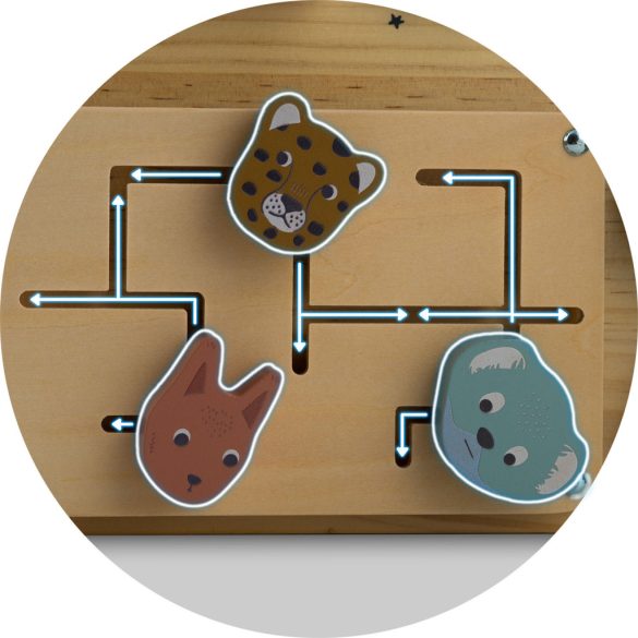 Fa szenzoros fajáték, Nukido NK-859, Montessori-inspirált, készségfejlesztő, zárakkal és fogaskerekekkel, EN71 tanúsítvánnyal