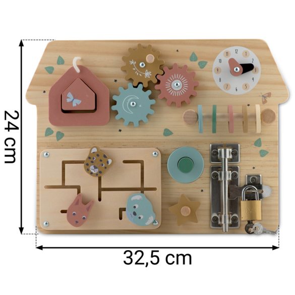 Fa szenzoros fajáték, Nukido NK-859, Montessori-inspirált, készségfejlesztő, zárakkal és fogaskerekekkel, EN71 tanúsítvánnyal