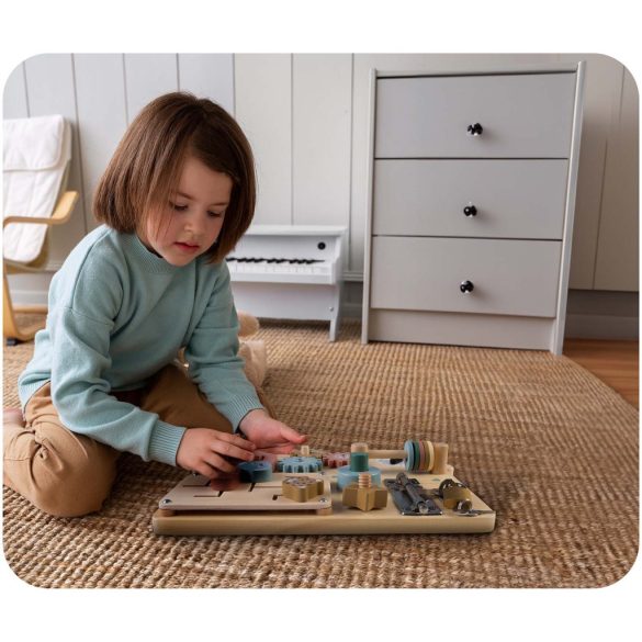 Fa szenzoros fajáték, Nukido NK-859, Montessori-inspirált, készségfejlesztő, zárakkal és fogaskerekekkel, EN71 tanúsítvánnyal