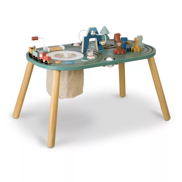 Fa multifunkciós játékasztal, Nukido NK-865, fa, 75 x 45 x 42 cm, Montessori ihletésű, szenzoros, beépített tárolóval