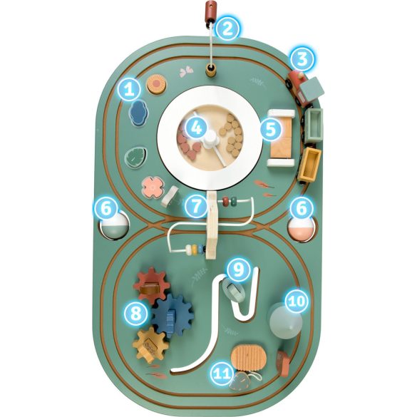 Fa multifunkciós játékasztal, Nukid NK-865, fa, 75 x 45 x 42 cm, Montessori ihletésű, szenzoros, beépített tárolóval