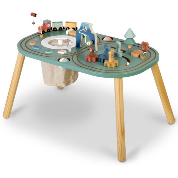 Fa multifunkciós játékasztal, Nukid NK-865, fa, 75 x 45 x 42 cm, Montessori ihletésű, szenzoros, beépített tárolóval