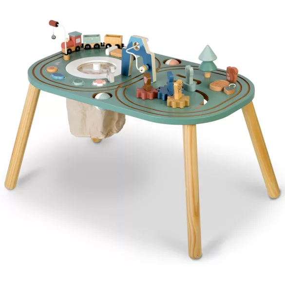 Fa multifunkciós játékasztal, Nukido NK-865, fa, 75 x 45 x 42 cm, Montessori ihletésű, szenzoros, beépített tárolóval