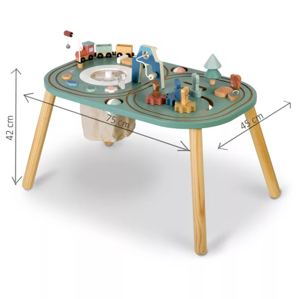 Fa multifunkciós játékasztal, Nukido NK-865, fa, 75 x 45 x 42 cm, Montessori ihletésű, szenzoros, beépített tárolóval