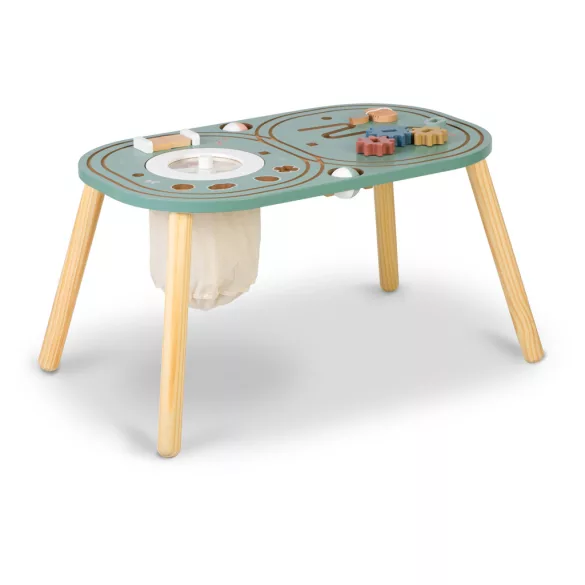 Fa multifunkciós játékasztal, Nukido NK-865, fa, 75 x 45 x 42 cm, Montessori ihletésű, szenzoros, beépített tárolóval