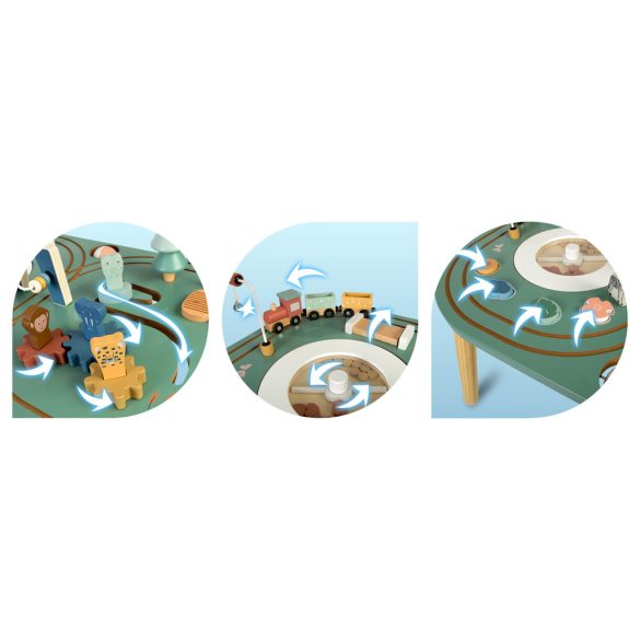 Fa multifunkciós játékasztal, Nukid NK-865, fa, 75 x 45 x 42 cm, Montessori ihletésű, szenzoros, beépített tárolóval