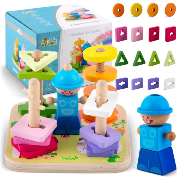 Fa formaválogató, Ricokids RK-866, 16 db, színes, 5 pálcás, készségfejlesztő, biztonságos festékekkel