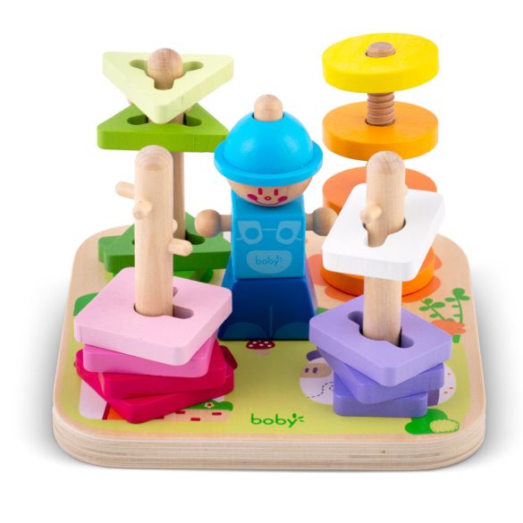 Fa formaválogató, Ricokids RK-866, 16 db, színes, 5 pálcás, készségfejlesztő, biztonságos festékekkel