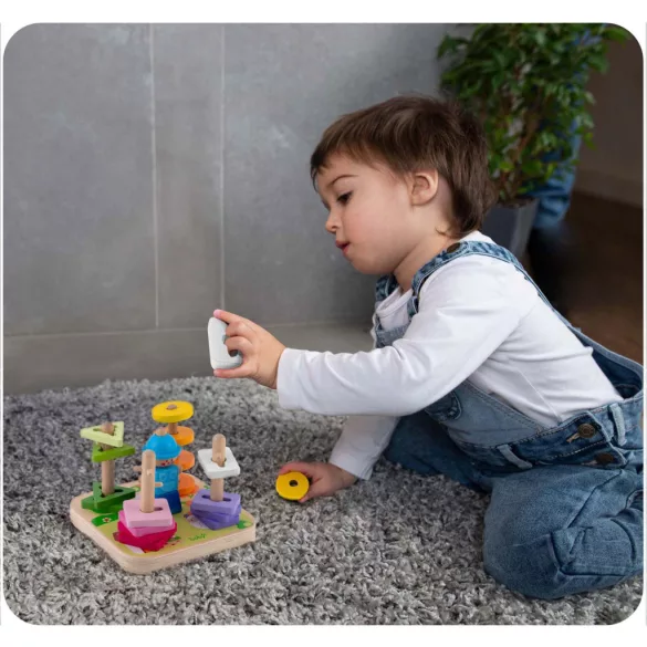 Fa formaválogató, Ricokids RK-866, 16 db, színes, 5 pálcás, készségfejlesztő, biztonságos festékekkel
