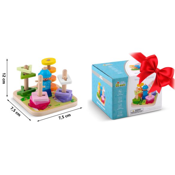 Fa formaválogató, Ricokids RK-866, 16 db, színes, 5 pálcás, készségfejlesztő, biztonságos festékekkel