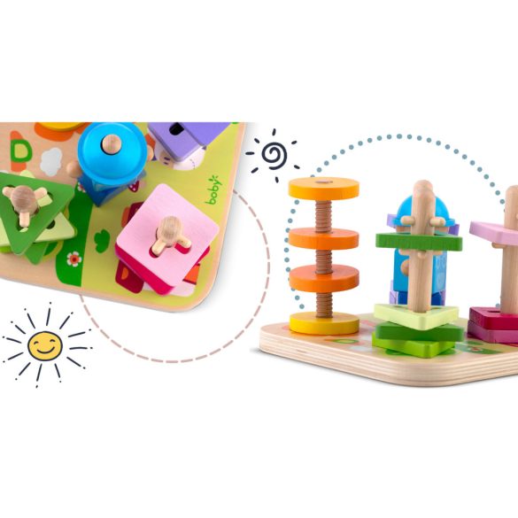 Fa formaválogató, Ricokids RK-866, 16 db, színes, 5 pálcás, készségfejlesztő, biztonságos festékekkel