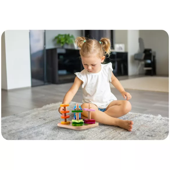 Fa formaválogató, Ricokids RK-866, 16 db, színes, 5 pálcás, készségfejlesztő, biztonságos festékekkel