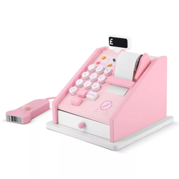 Fajáték pénztárgép, Ricokids RK-868, színes, szkennerrel és kártyaterminállal, nyíló fiókkal, bankjegyekkel és érmékkel