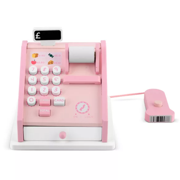 Fajáték pénztárgép, Ricokids RK-868, színes, szkennerrel és kártyaterminállal, nyíló fiókkal, bankjegyekkel és érmékkel