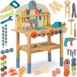   Fa játékasztal, Ricokids RK-876, gyerek munkapad szerszámkészlettel, Montessori ihletésű, készségfejlesztő (TE787600)