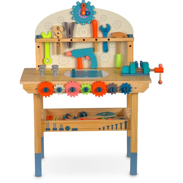 Fa játékasztal, Ricokids RK-876, gyerek munkapad szerszámkészlettel, Montessori ihletésű, készségfejlesztő