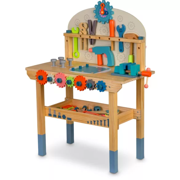 Fa játékasztal, Ricokids RK-876, gyerek munkapad szerszámkészlettel, Montessori ihletésű, készségfejlesztő (TE787600)