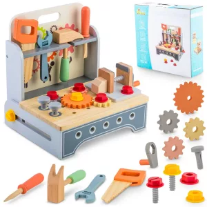 Fa gyerek munkapad, Ricokids RK-877, 2,1 kg, szerszámkészlettel, satuval, Montessori ihletésű, fejleszti a finommotorikát