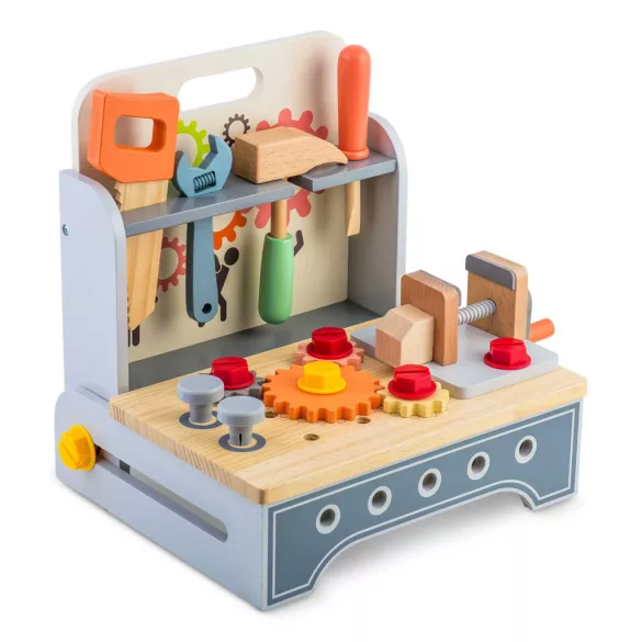 Fa gyerek munkapad, Ricokids RK-877, 2,1 kg, szerszámkészlettel, satuval, Montessori ihletésű, fejleszti a finommotorikát