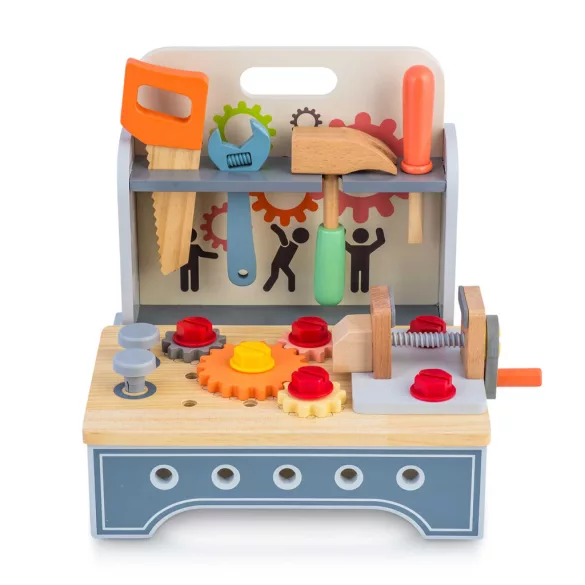 Fa gyerek munkapad, Ricokids RK-877, 2,1 kg, szerszámkészlettel, satuval, Montessori ihletésű, fejleszti a finommotorikát