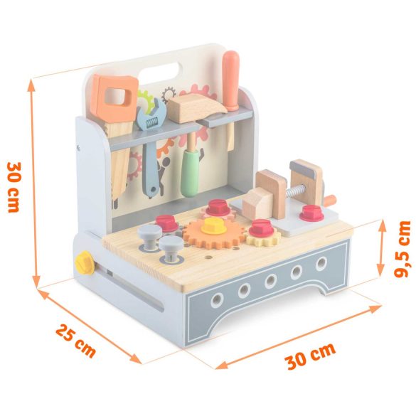 Fa gyerek munkapad, Ricokids RK-877, 2,1 kg, szerszámkészlettel, satuval, Montessori ihletésű, fejleszti a finommotorikát