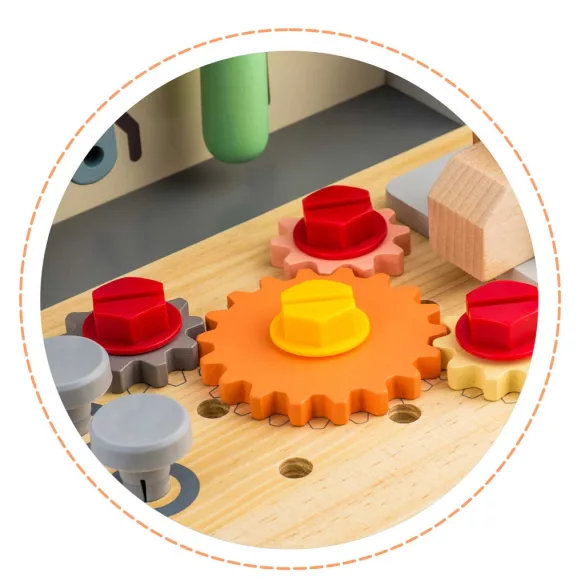 Fa gyerek munkapad, Ricokids RK-877, 2,1 kg, szerszámkészlettel, satuval, Montessori ihletésű, fejleszti a finommotorikát