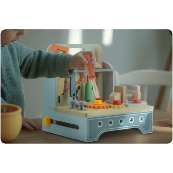 Fa gyerek munkapad, Ricokids RK-877, 2,1 kg, szerszámkészlettel, satuval, Montessori ihletésű, fejleszti a finommotorikát