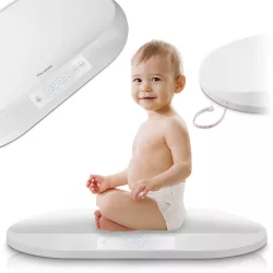   Elektronikus babamérleg, Nukido NK-950, fehér, 5 g pontosság, beépített 150 cm mérőszalag, teherbírás: 40 kg, elemes (3 x  AAA, tartozék)