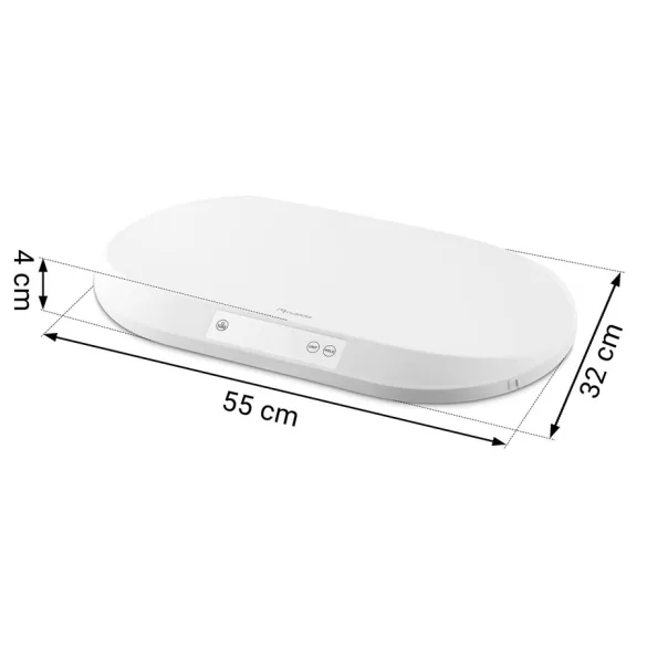 Elektronikus babamérleg, Nukido NK-950, fehér, 5 g pontosság, beépített 150 cm mérőszalag, teherbírás: 40 kg, elemes (3 x  AAA, tartozék)