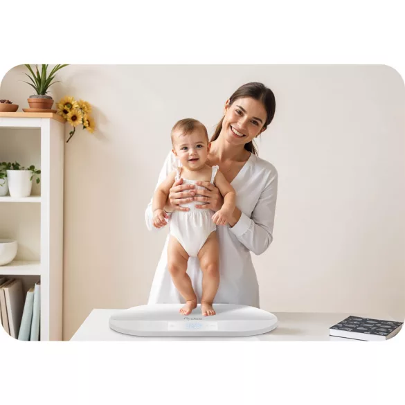 Elektronikus babamérleg, Nukido NK-950, fehér, 5 g pontosság, beépített 150 cm mérőszalag, teherbírás: 40 kg, elemes (3 x  AAA, tartozék)
