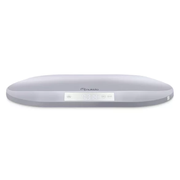 Elektronikus babamérleg, Nukido NK-950, világosszürke, 5 g pontosság, beépített 150 cm mérőszalag, teherbírás: 40 kg, elemes (3 x  AAA, tartozék)