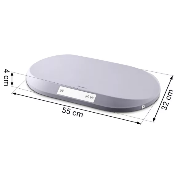 Elektronikus babamérleg, Nukido NK-950, világosszürke, 5 g pontosság, beépített 150 cm mérőszalag, teherbírás: 40 kg, elemes (3 x  AAA, tartozék)