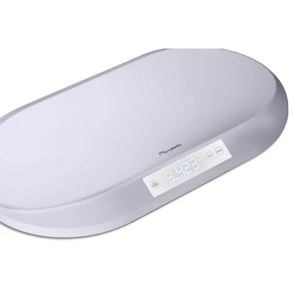 Elektronikus babamérleg, Nukido NK-950, világosszürke, 5 g pontosság, beépített 150 cm mérőszalag, teherbírás: 40 kg, elemes (3 x  AAA, tartozék)