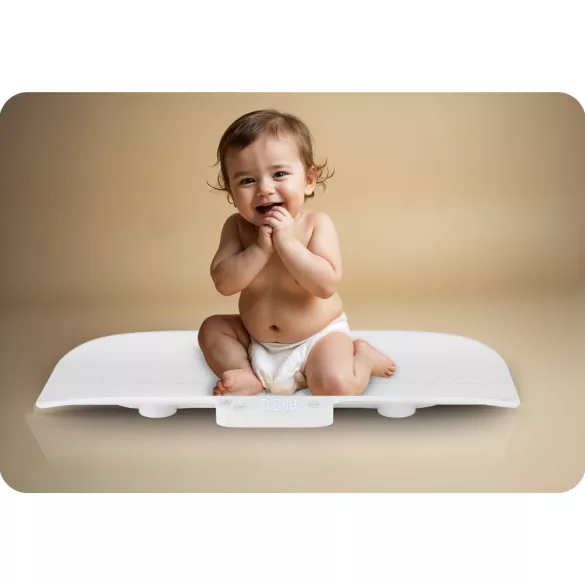 Elektronikus babamérleg, Nukido NK-951, fehér, 5 g pontosság, beépített 60 cm mérőszalag, teherbírás: 40 kg, elemes (2 x AAA, tartozék)