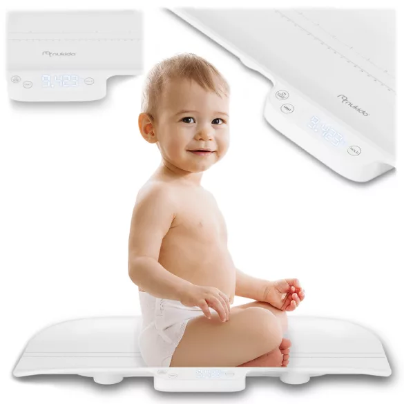 Elektronikus babamérleg, Nukido NK-951, fehér, 5 g pontosság, beépített 60 cm mérőszalag, teherbírás: 40 kg, elemes (2 x AAA, tartozék)