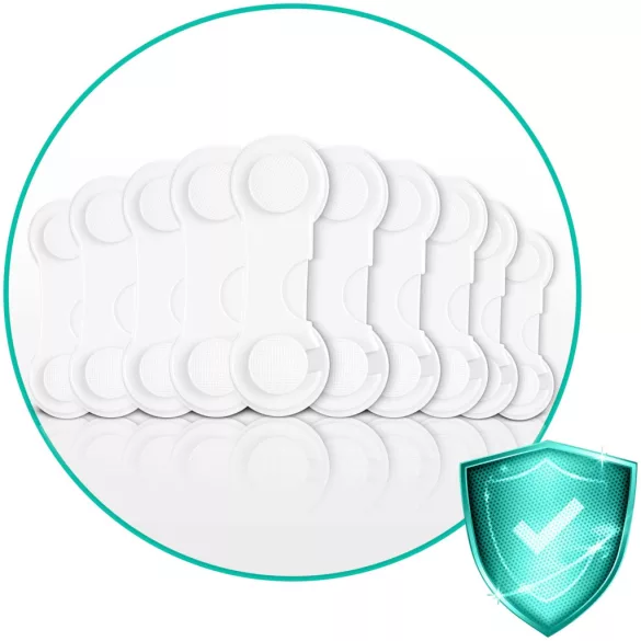 Gyerekzár, Ricokids 798300, fehér, szerkényhez és fiókhoz, 9, 5 x 3, 4 cm, állítható, 10 db zár, UV álló, műanyag, 3M ragasztóval (TE798300)