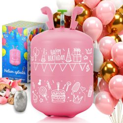   Hélium 30 db lufi felfújásához, Ricokids, rózsaszín, 0,2 m3 héliumtartály, 30 db vegyes színű lufival, 40 m szalag, egyszer használatos palack, hordozható, nyomáscsökkentővel