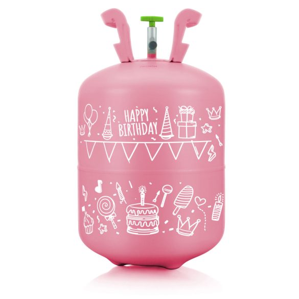 Hélium 30 db lufi felfújásához, Ricokids, rózsaszín, 0,2 m3 héliumtartály, 30 db vegyes színű lufival, 40 m szalag, egyszer használatos palack, hordozható, nyomáscsökkentővel