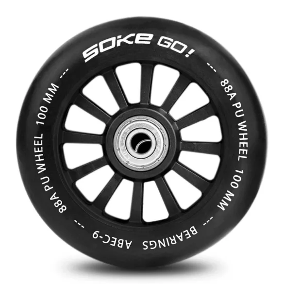 Roller kerék szett, SOKE, fekete, 10 cm, 2 db, ABEC-9 csapágy, 88A keménységű PU, 0,8 cm tengely
