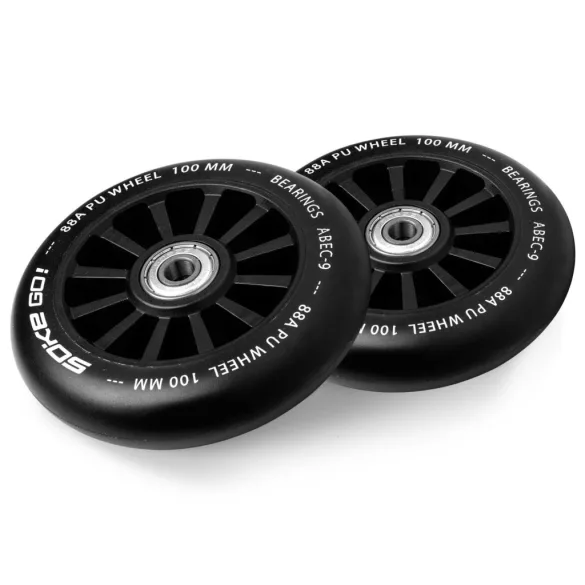 Roller kerék szett, SOKE, fekete, 10 cm, 2 db, ABEC-9 csapágy, 88A keménységű PU, 0,8 cm tengely