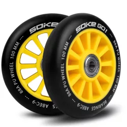   Roller kerék szett, SOKE, sárga, 10 cm, 2 db, ABEC-9 csapágy, 88A keménységű PU, 0,8 cm tengely
