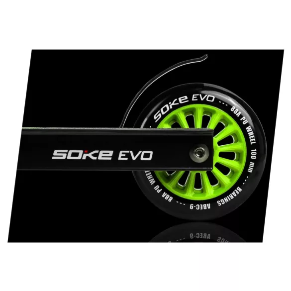Roller kerék szett, SOKE, zöld, 10 cm, 2 db, ABEC-9 csapágy, 88A keménységű PU, 0,8 cm tengely