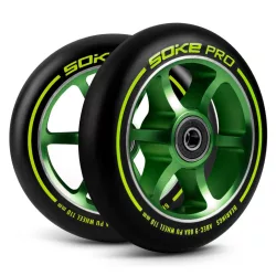   Roller kerék szett, SOKE, zöld, 11 cm, 2 db, ABEC-9 csapágy, 88A keménységű PU, 0,8 cm tengely